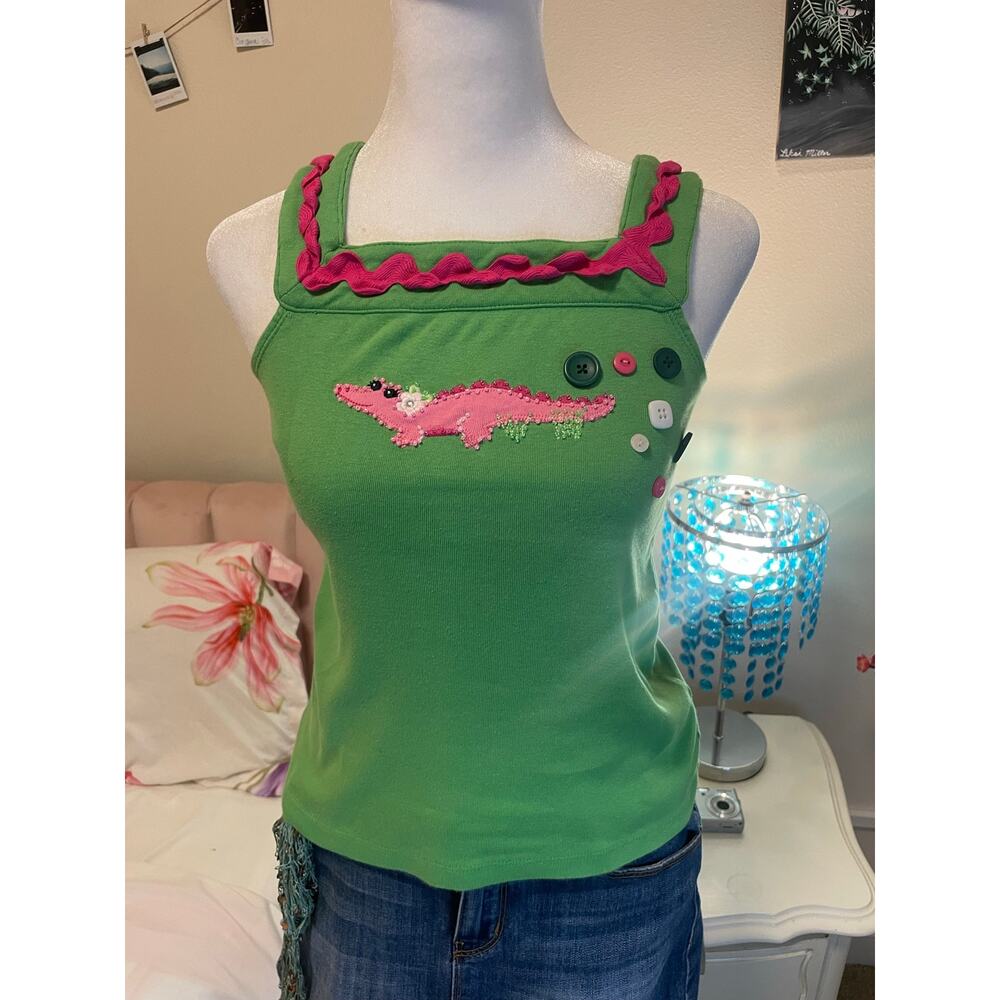 upcyled crocodile patchwork beaded with buttons top